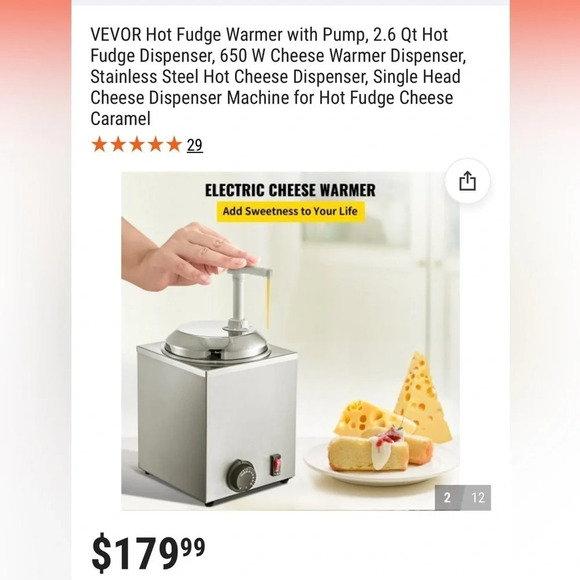 NIB VEVOR Stainless Food Warmer with Pump 2.6 Dispenser 650 W Foodservice